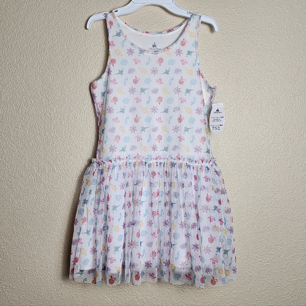 Disney White Tank Tulle Dress with Pastel Sea Life Print